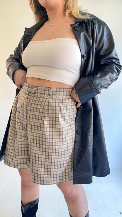 90s Tan Checked Trouser Fit Shorts (W32")