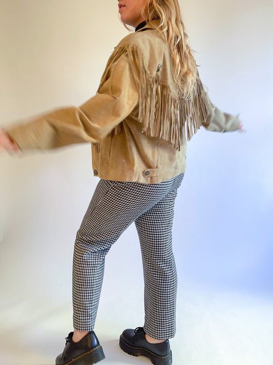 L 80s Tan Suede Fringe Jacket