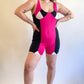 80s Pink Colorblock Biketard (L)