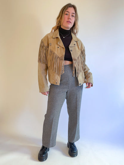 L 80s Tan Suede Fringe Jacket