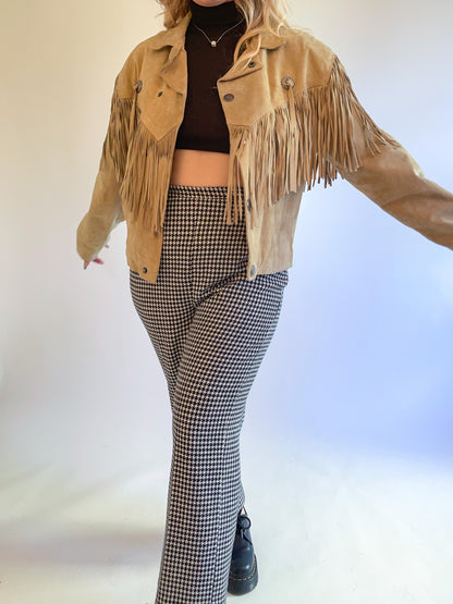 L 80s Tan Suede Fringe Jacket