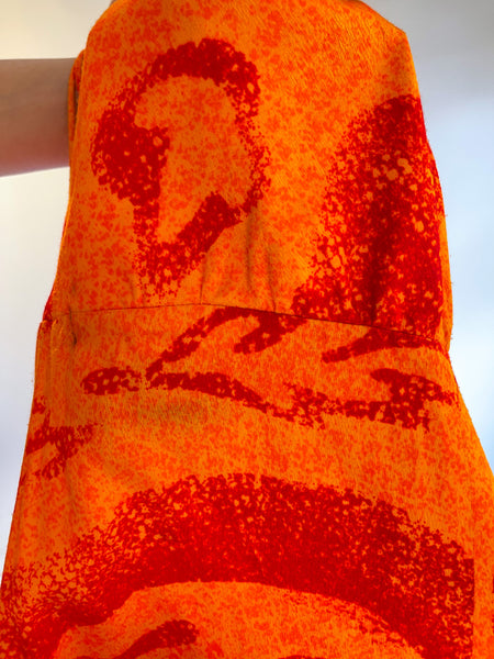 60s/70s Fumi's Hawaiian Orange Backless Maxi Dress (S/M)