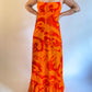 60s/70s Fumi's Hawaiian Orange Backless Maxi Dress (S/M)