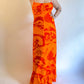 60s/70s Fumi's Hawaiian Orange Backless Maxi Dress (S/M)