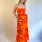 60s/70s Fumi's Hawaiian Orange Backless Maxi Dress (S/M)