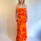 60s/70s Fumi's Hawaiian Orange Backless Maxi Dress (S/M)