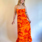 60s/70s Fumi's Hawaiian Orange Backless Maxi Dress (S/M)