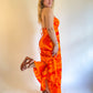 60s/70s Fumi's Hawaiian Orange Backless Maxi Dress (S/M)