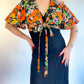 70s Floral 2pc Backless Dress & Butterfly Sleeve Tie Top Set