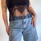 90s-00s Deadstock Black Crochet Fringe Lace Tank Top (S/M)