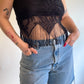 90s-00s Deadstock Black Crochet Fringe Lace Tank Top (S/M)