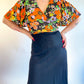 70s Floral 2pc Backless Dress & Butterfly Sleeve Tie Top Set