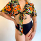 70s Floral 2pc Backless Dress & Butterfly Sleeve Tie Top Set