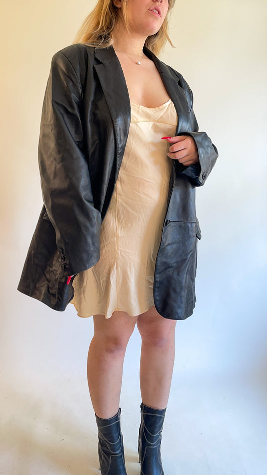 90s Black Leather Blazer (XXL-XXXL)