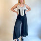 70s Sparkly Disco Sleeveless Tuxedo Wide Leg Jumpsuit (M/L)