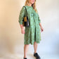 60s Green Paisley Pleated Day Dress (M/L)