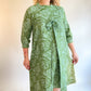 60s Green Paisley Pleated Day Dress (M/L)