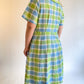 60s Blue & Green Plaid Cotton Day Dress (XL)