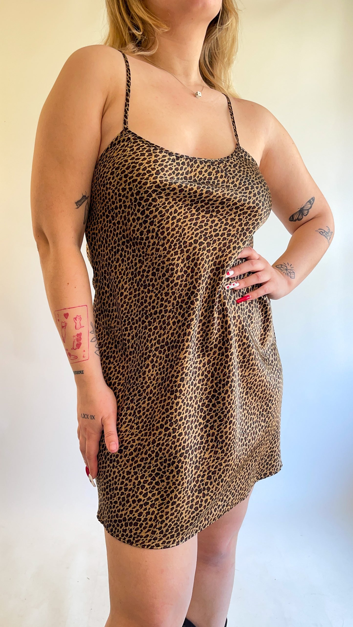 90s Leopard Print Mini Slip Dress (S/M)