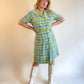 60s Blue & Green Plaid Cotton Day Dress (XL)
