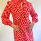 70s Handmade Heart Print Mini Dress & Scarf Set