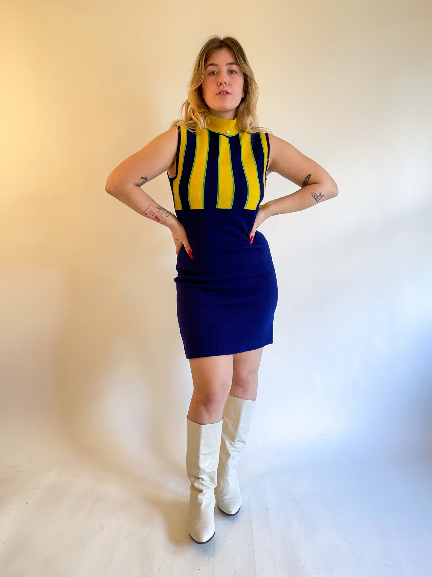 60s Mod Italian Wool Mini Dress (M)
