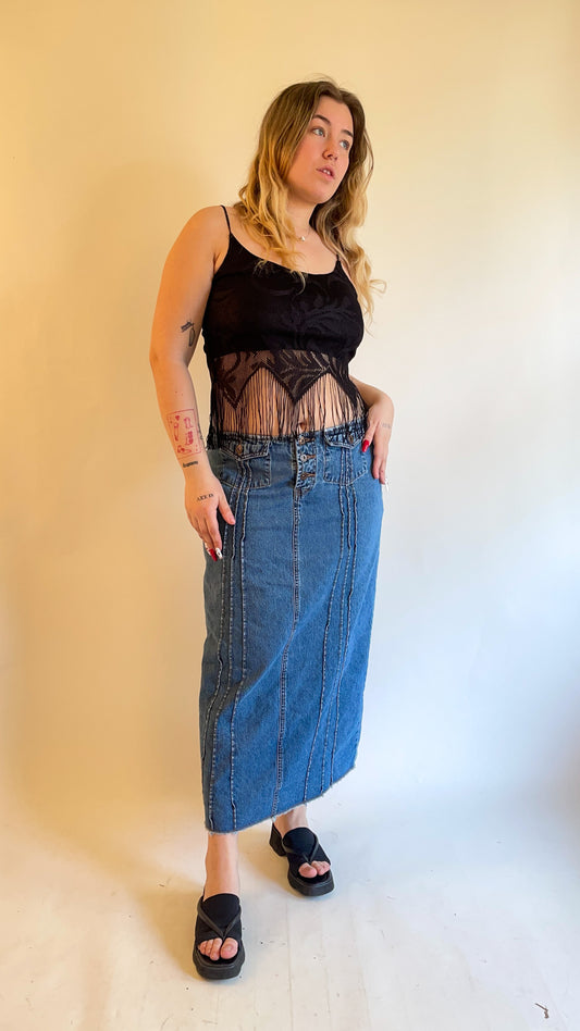 90s-00s Denim Low Rise Maxi Skirt (M/L)