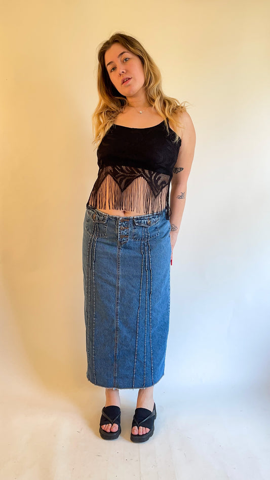 90s-00s Denim Low Rise Maxi Skirt (M/L)