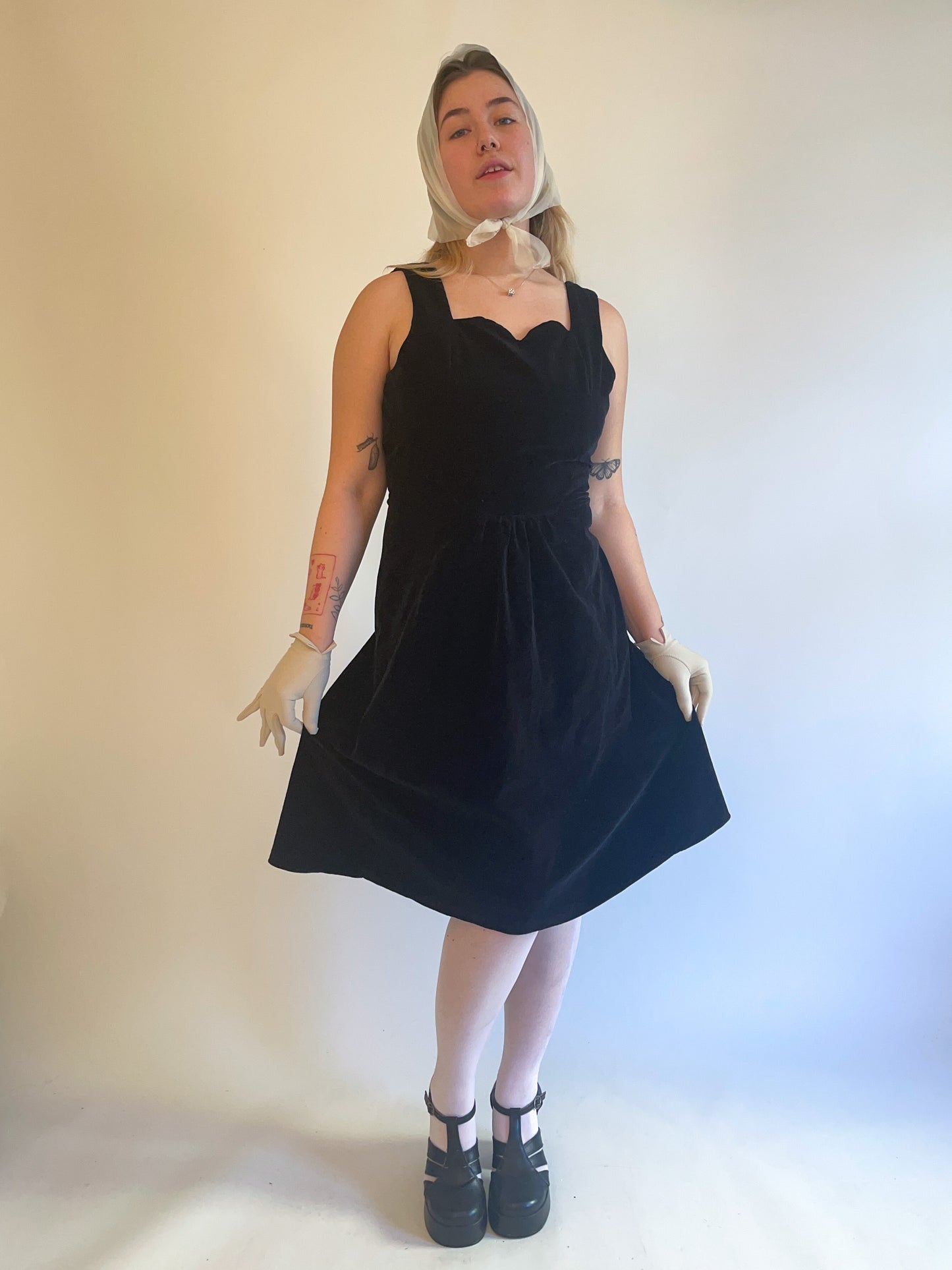 60s Black Velvet Sweetheart Dress