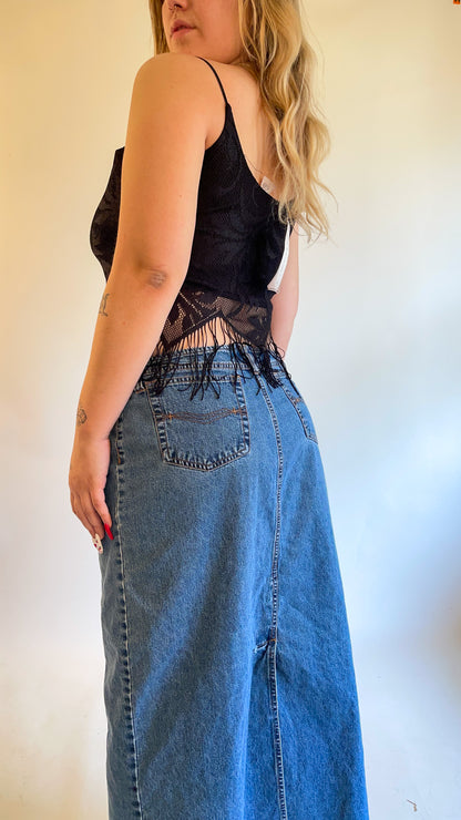 90s-00s Denim Low Rise Maxi Skirt (M/L)