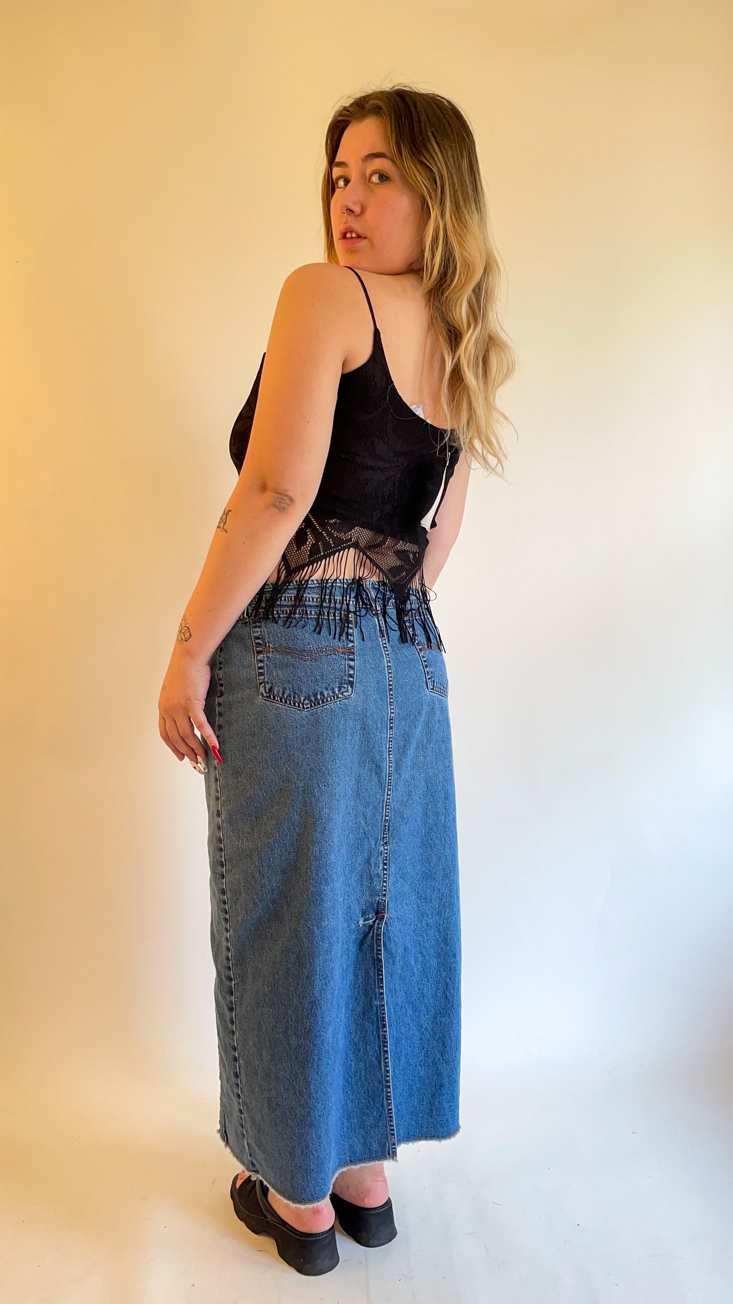 90s-00s Denim Low Rise Maxi Skirt (M/L)