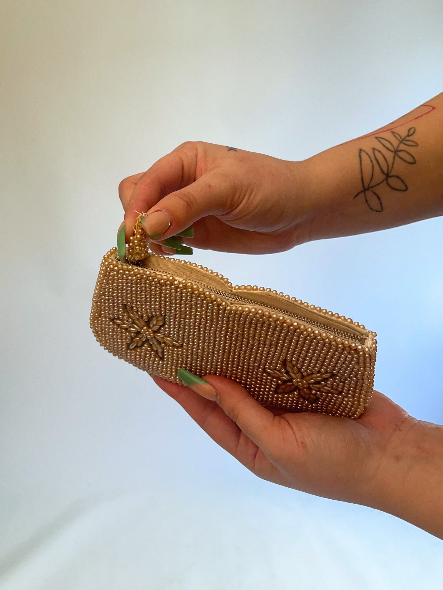 50s Champagne Beaded Pouch/Coin Purse