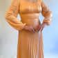 70s Peach Balloon Sleeve Pleated Gown