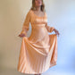 70s Peach Balloon Sleeve Pleated Gown