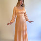 70s Peach Balloon Sleeve Pleated Gown