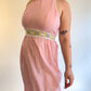 70s Pink Gingham Halter Dress With Floral Embroidered Trim (XS)