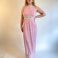 70s Pink Gingham Halter Dress With Floral Embroidered Trim (XS)