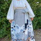 70s Groovy Printed Black & White Bishop Sleeve Maxi Dress (L/XL)