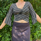 90s Black & White Striped Shoulder Cut Out Crop Top (S/M)