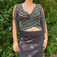 90s Black & White Striped Shoulder Cut Out Crop Top (S/M)