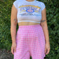 60s Pink Plaid Side Zip Shorts (W34")