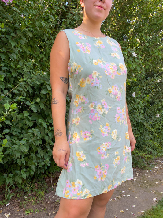 90s Pastel Floral Mini Sundress (L)