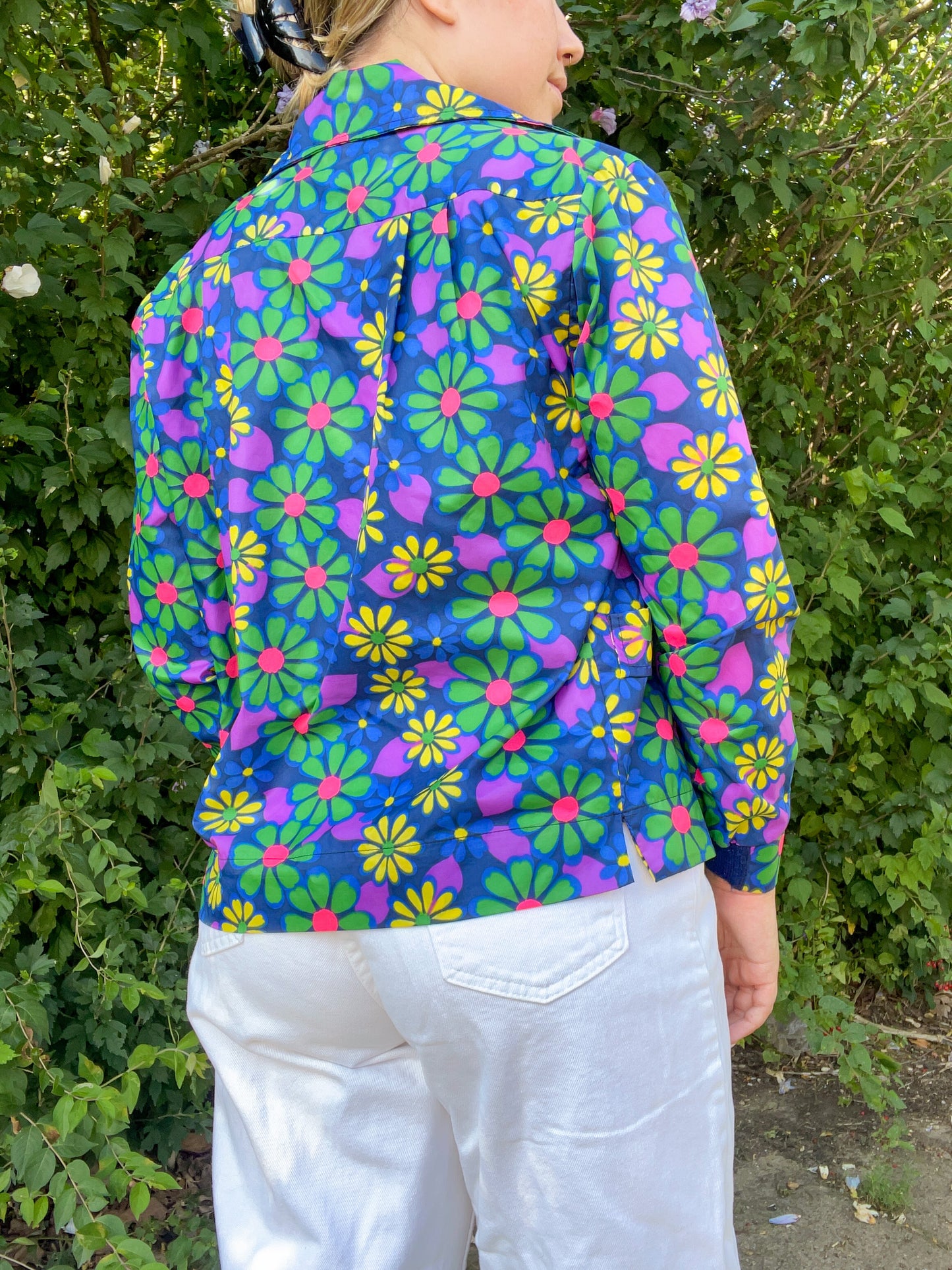 60s Mod Colorful Floral Rain Jacket Windbreaker (M/L)