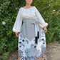70s Groovy Printed Black & White Bishop Sleeve Maxi Dress (L/XL)