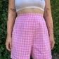 60s Pink Plaid Side Zip Shorts (W34")