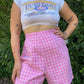 60s Pink Plaid Side Zip Shorts (W34")