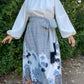 70s Groovy Printed Black & White Bishop Sleeve Maxi Dress (L/XL)
