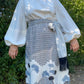 70s Groovy Printed Black & White Bishop Sleeve Maxi Dress (L/XL)